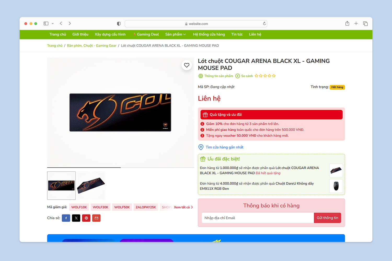 Thông báo hết hàng