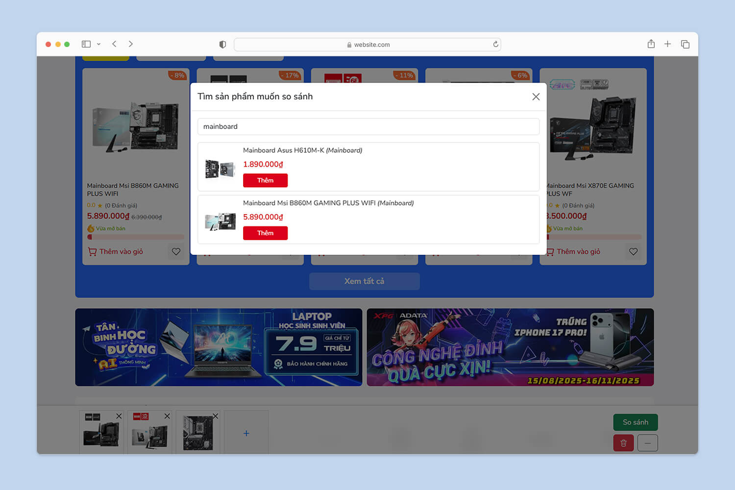 So sánh sản phẩm