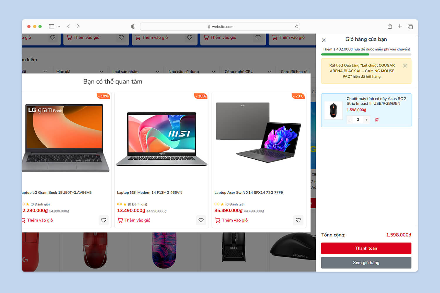 Quà tặng giỏ hàng