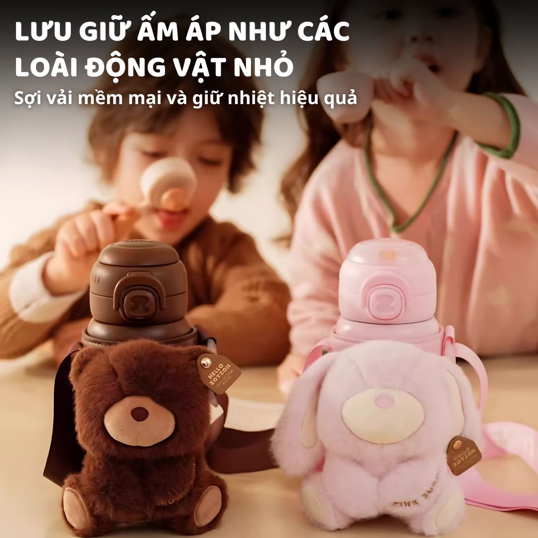 Bình Nước Giữ Nhiệt Cho Bé Zoyzoii Animal Series Thermos Cup E20- Thỏ Hồng