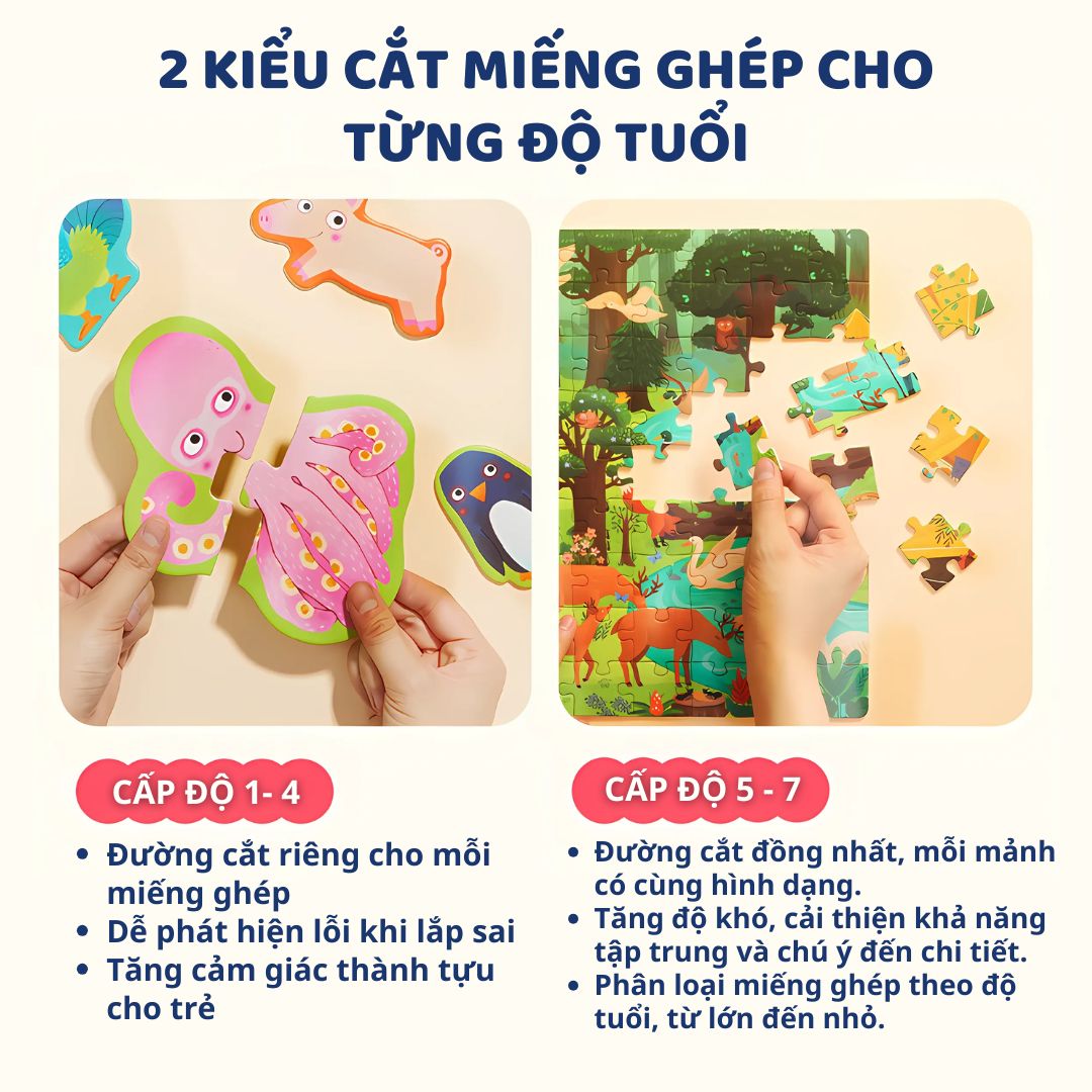 Đồ Chơi Xếp Hình Thăng Cấp Level Up Puzzle- Level 1 Simple Animals 2+