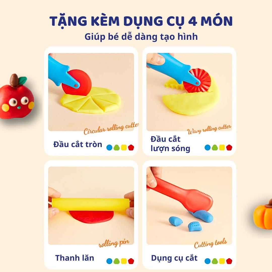Đất Nặn Hữu Cơ Không Dính Tay 6 Màu Mideer Mellow Dough 18m+