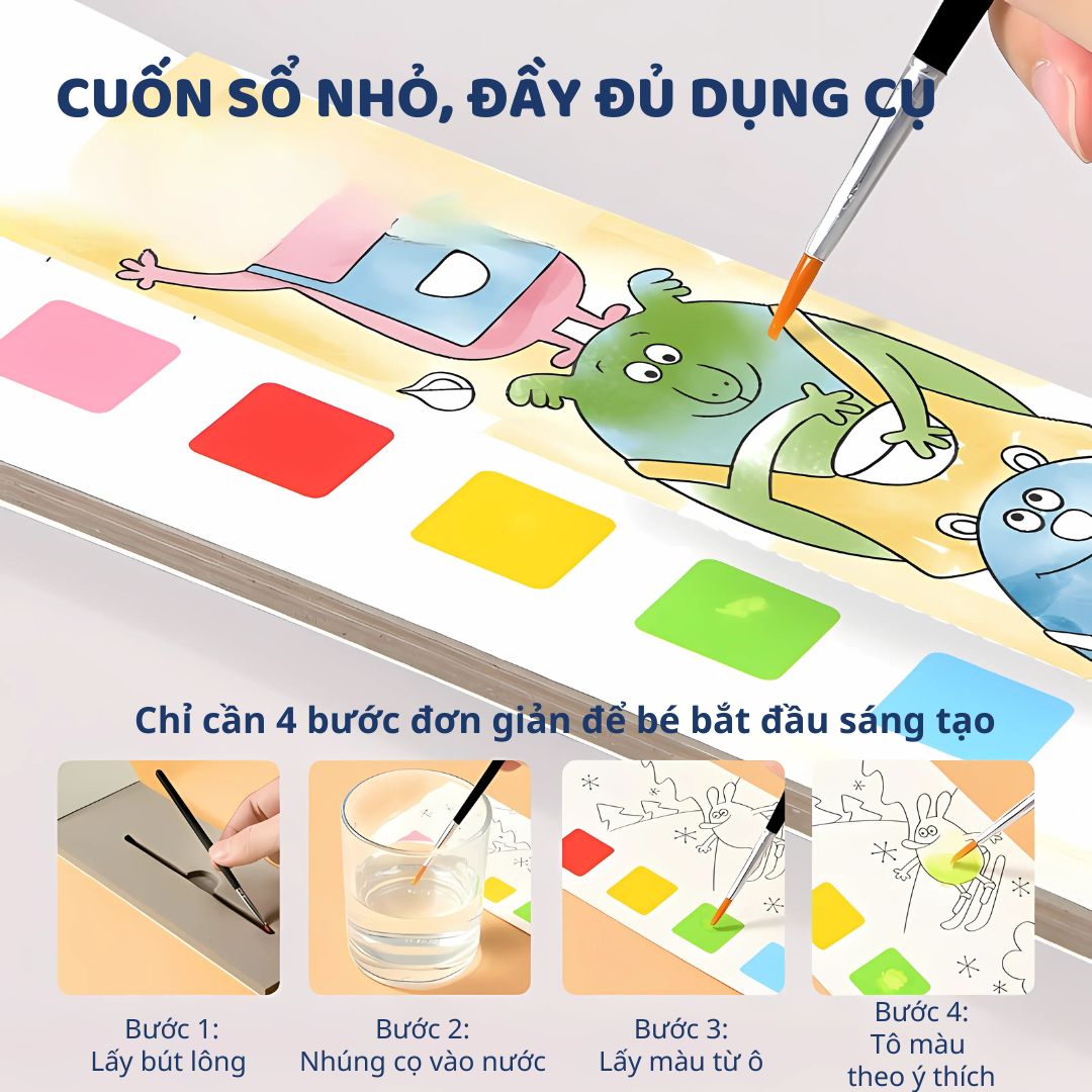 Tranh Tô Màu Nước Kèm Cọ Mideer Watercolour Painting- Dinosaur Academy 3+