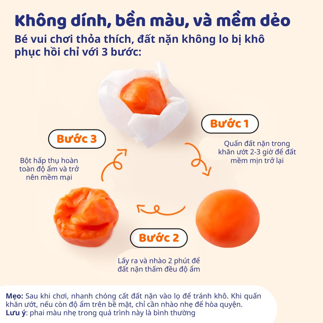 Đất Nặn Hữu Cơ Không Dính Tay 6 Màu Mideer Mellow Dough 18m+