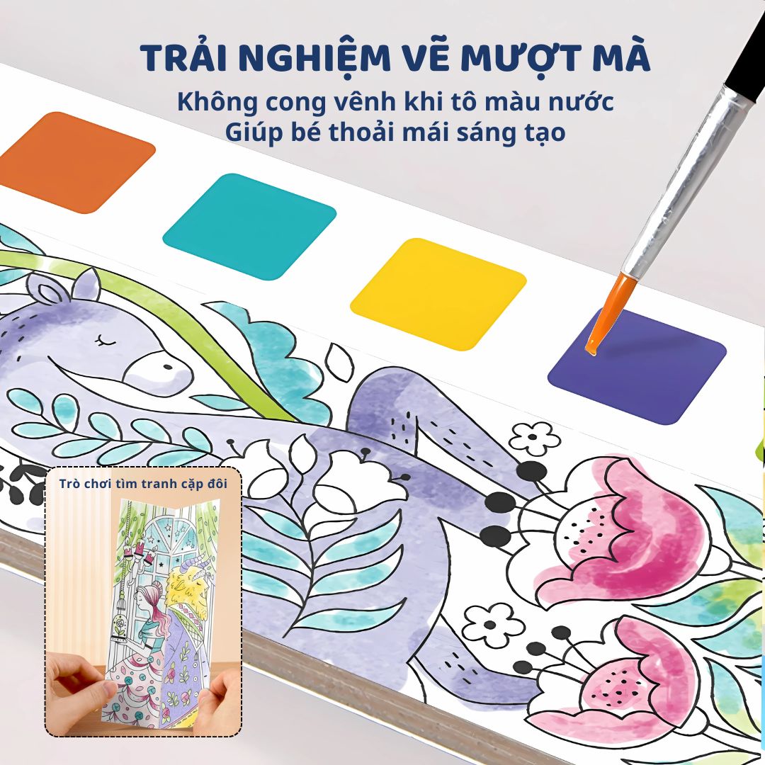 Tranh Tô Màu Nước Kèm Cọ Mideer Watercolour Painting- Dinosaur Academy 3+