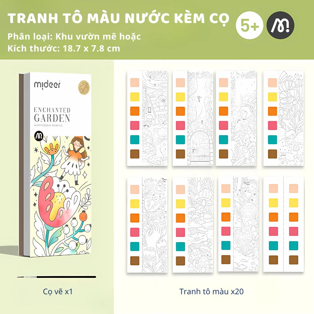 Tranh Tô Màu Nước Kèm Cọ Mideer Watercolour Painting- Enchanted Garden 3+