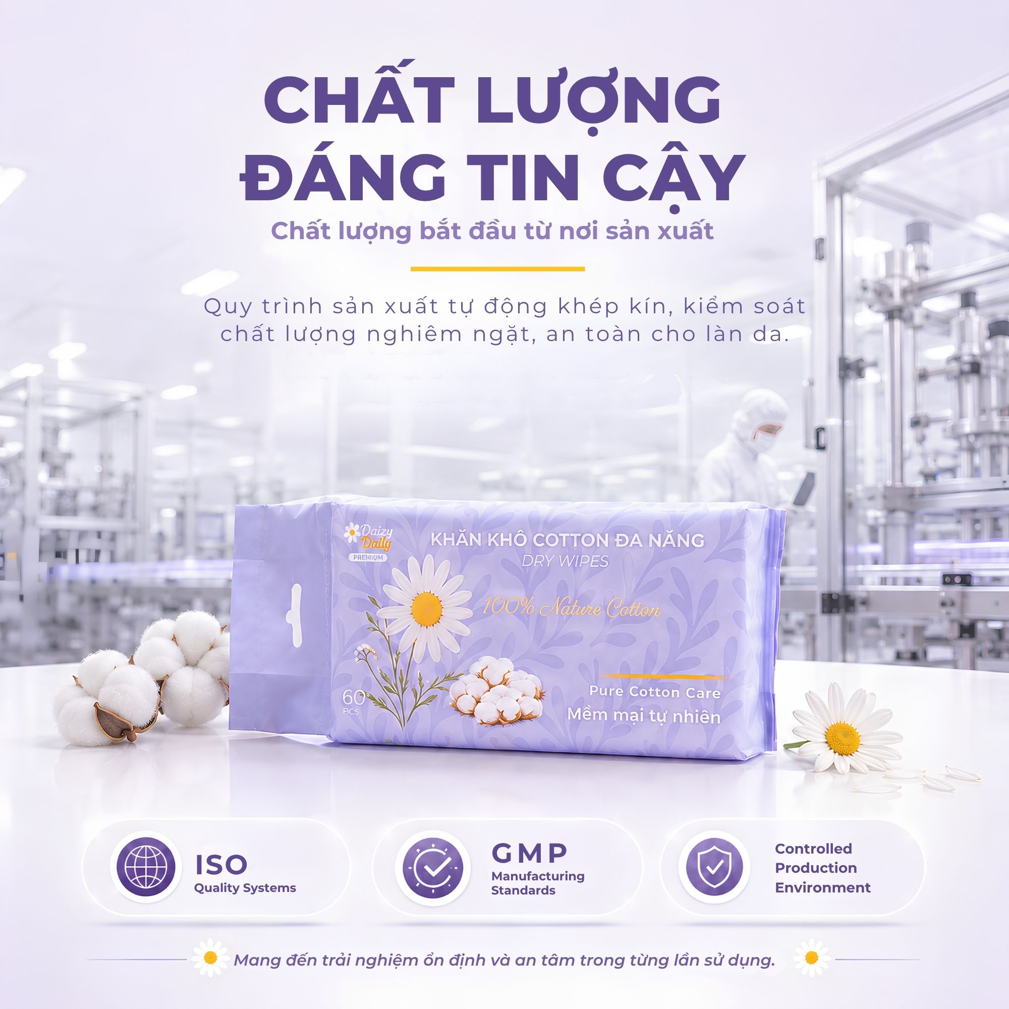 Khăn Lau Mặt Cotton Dùng 1 Lần 60 Tờ Daizy Daily Facial Towel