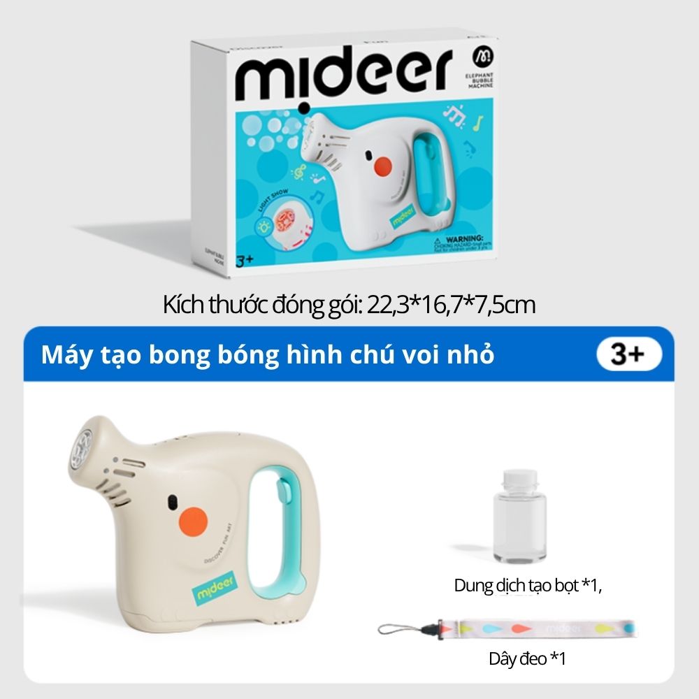 Đồ Chơi Máy Tạo Bong Bóng Hình Con Voi Cho Bé Mideer Elephant Bubble Machine 3+
