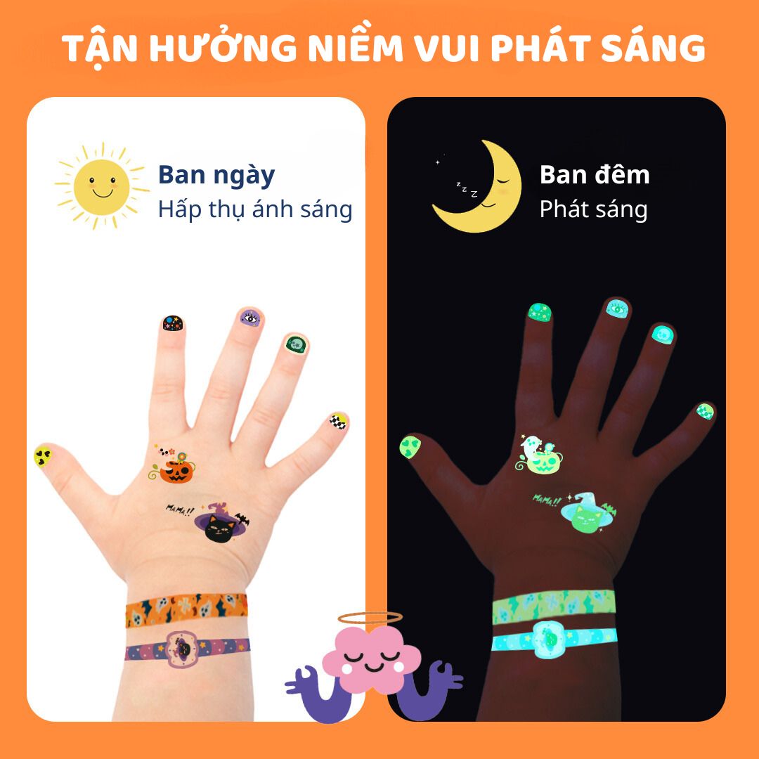 Hình Xăm Phát Sáng & Sticker Dán Móng Tay Mideer Halloween Dress Up Sticker Pack 3+