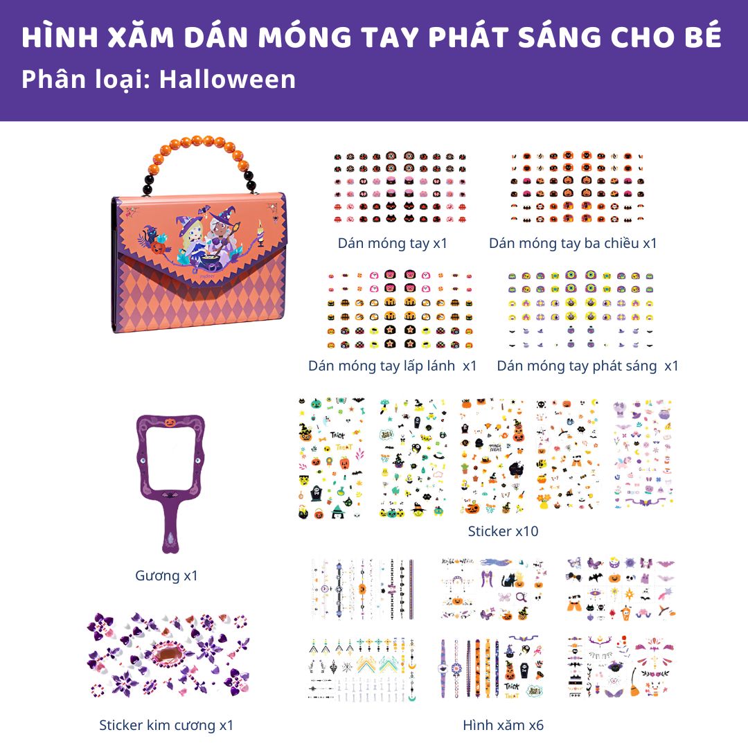 Hình Xăm Phát Sáng & Sticker Dán Móng Tay Mideer Halloween Dress Up Sticker Pack 3+