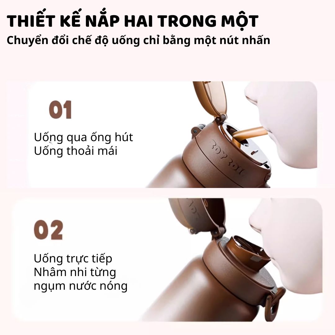 Bình Nước Giữ Nhiệt Cho Bé Zoyzoii Animal Series Thermos Cup E20- Thỏ Hồng
