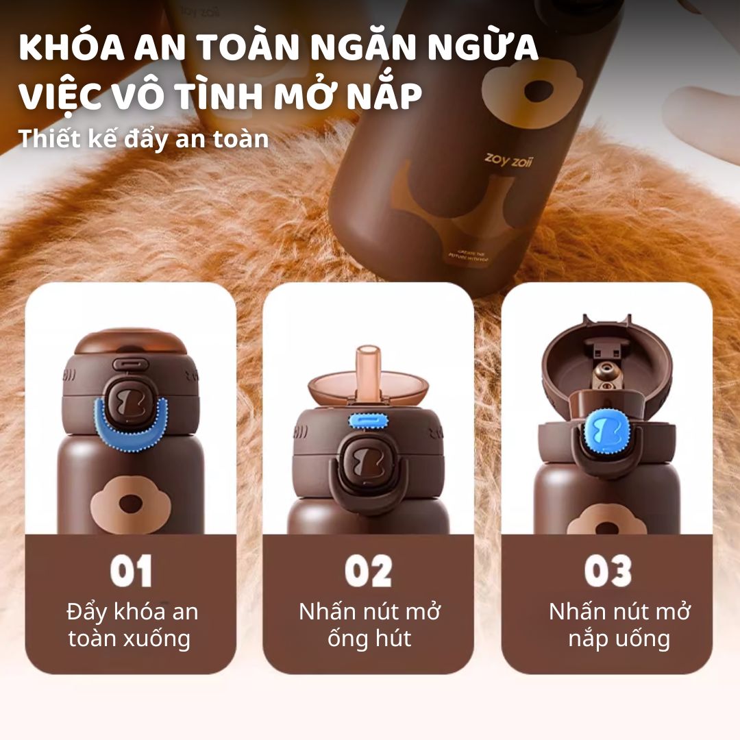 Bình Nước Giữ Nhiệt Cho Bé Zoyzoii Animal Series Thermos Cup E20- Hổ Vàng