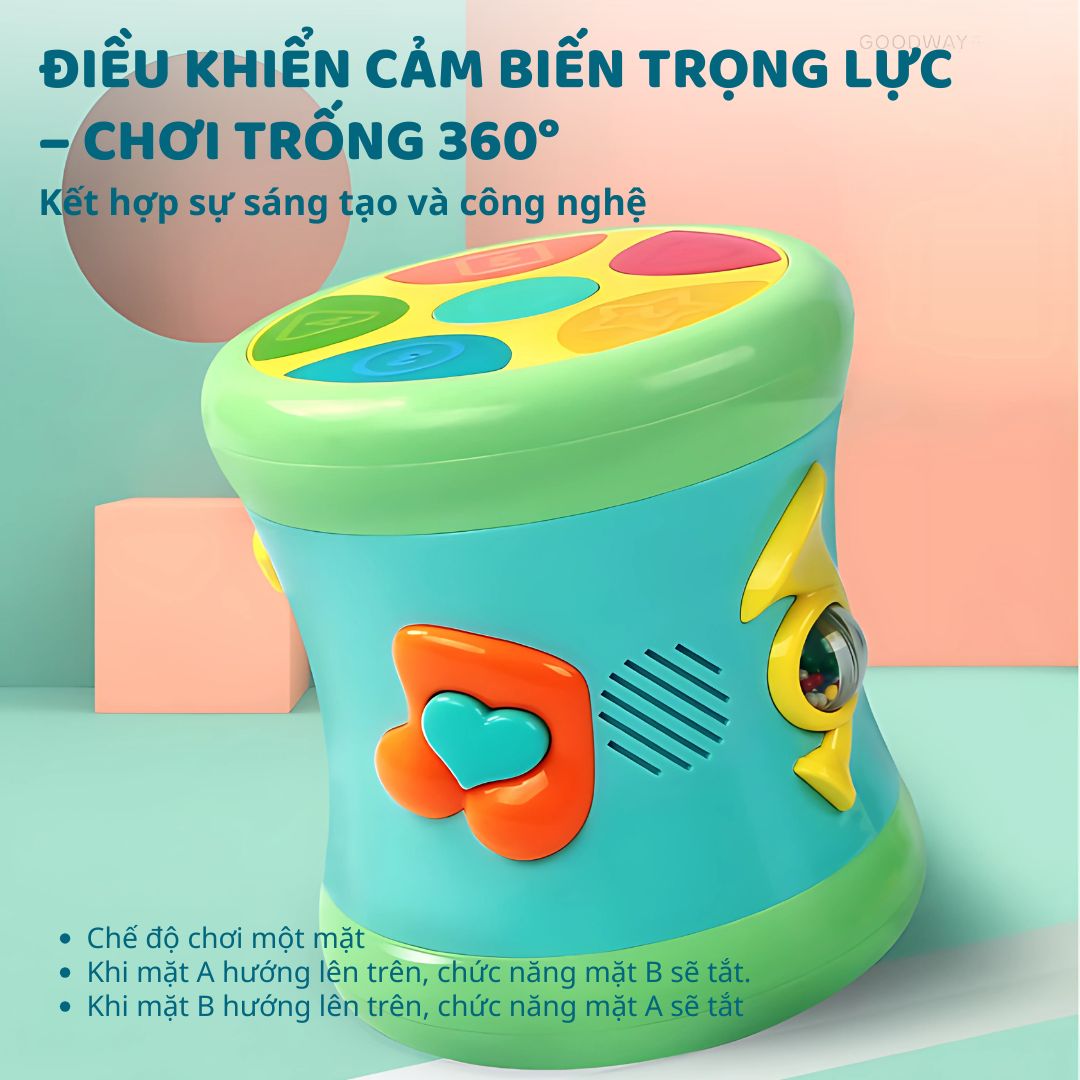 Trống Phát Nhạc Hai Mặt Goodway Drum- Màu Vàng 1+
