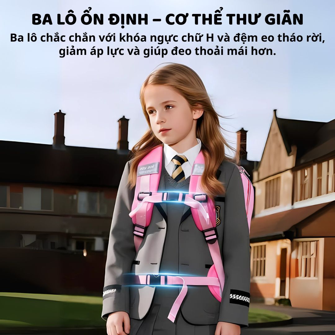 Balo Chống Gù Cho Bé Tiểu Học Zoyzoii Backpack B59-B Màu Hồng