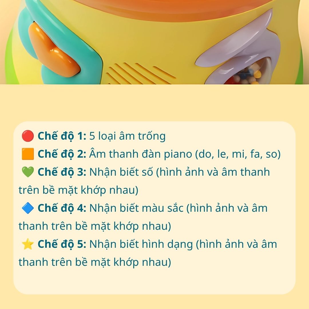 Trống Phát Nhạc Hai Mặt Goodway Drum- Màu Vàng 1+