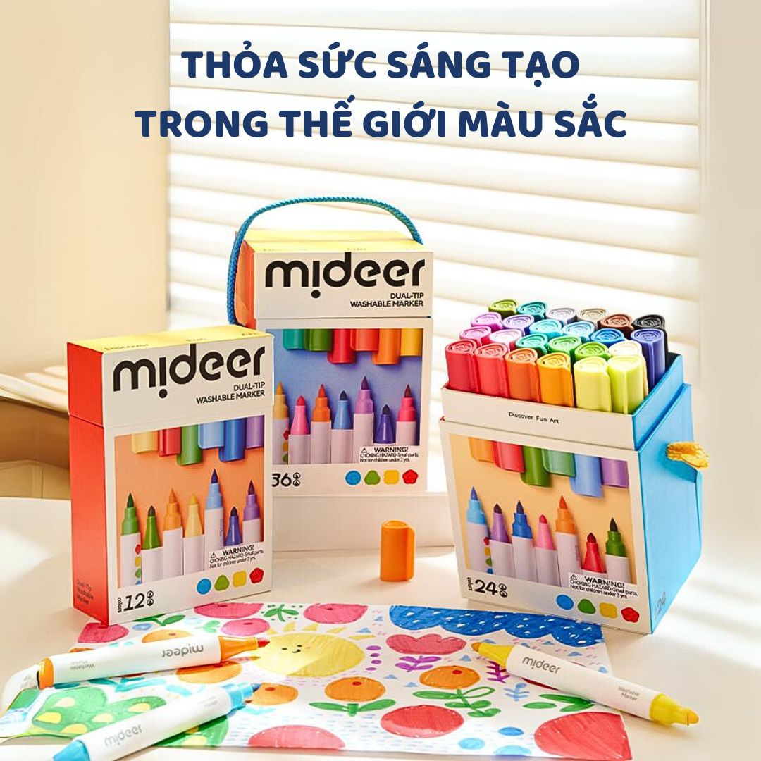 Bút Màu Nước 2 Đầu Cho Bé Mideer Washable Marker- 24 Màu