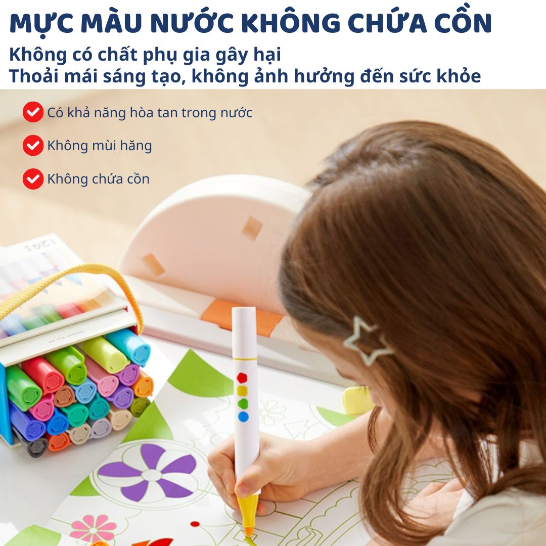 Bút Màu Nước 2 Đầu Cho Bé Mideer Washable Marker- 36 Màu