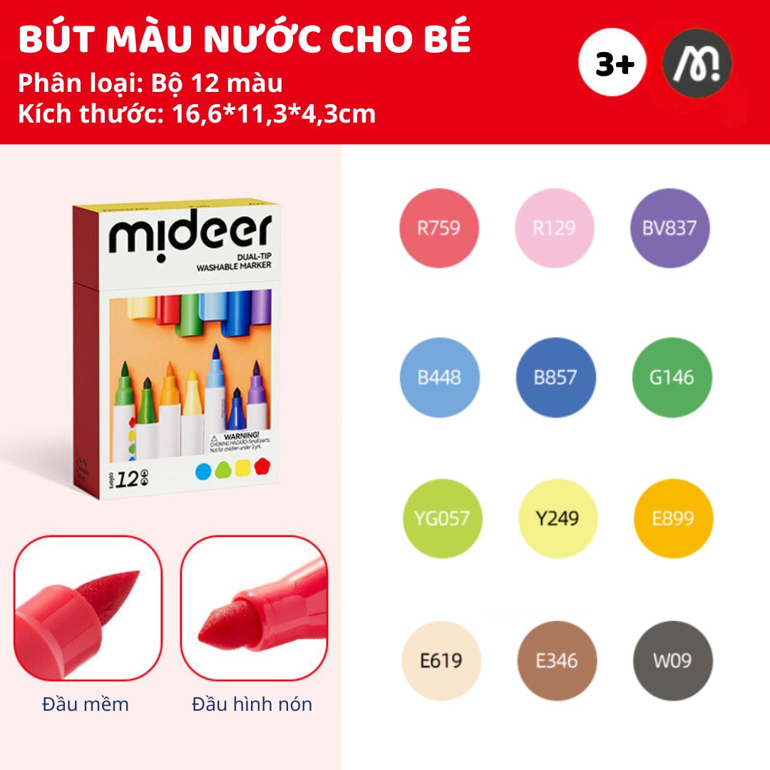 Bút Màu Nước 2 Đầu Cho Bé Mideer Washable Marker- 12 Màu