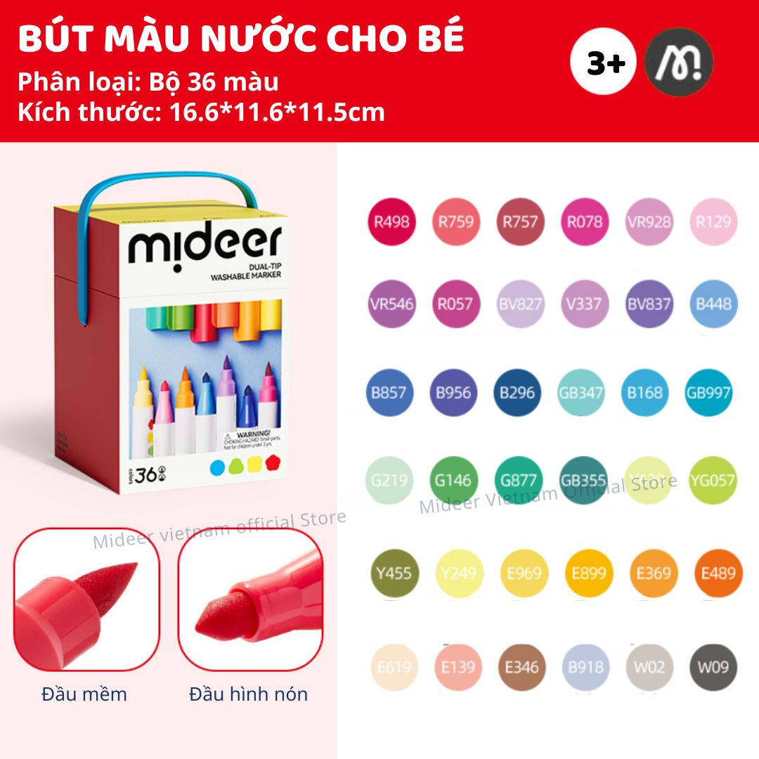 Bút Màu Nước 2 Đầu Cho Bé Mideer Washable Marker- 36 Màu