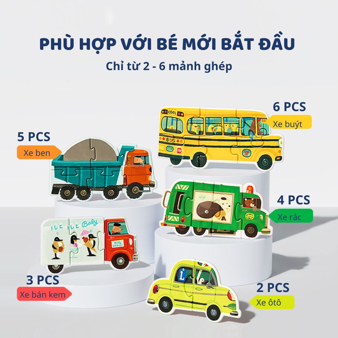 Đồ Chơi Ghép Hình Cho Bé Mideer My First Puzzle- Busy Cars 2+