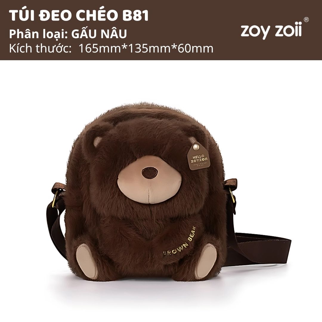 Túi Đeo Chéo Cho Bé Zoyzoii Kids Crossbody Bag B81- Gấu Nâu