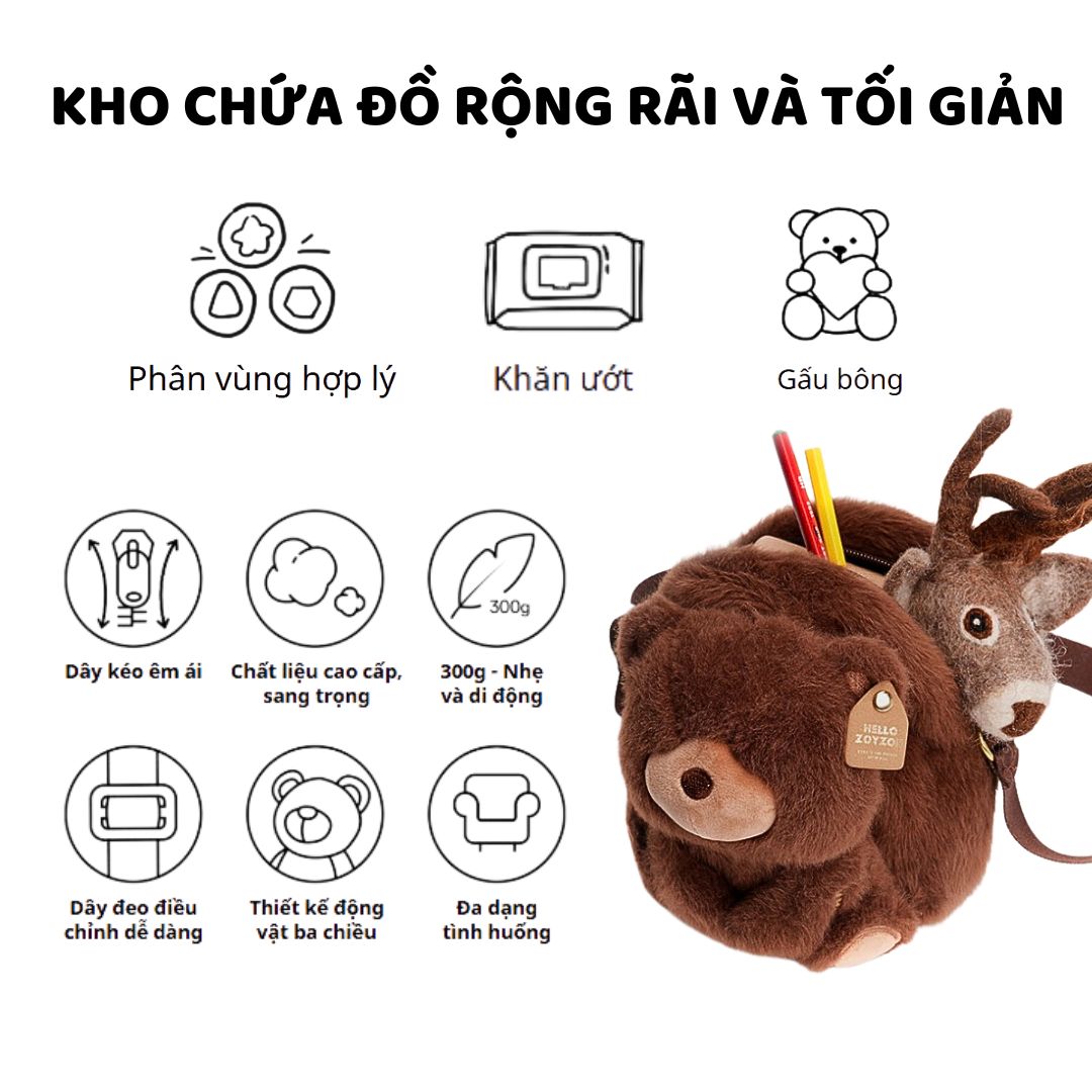 Túi Đeo Chéo Cho Bé Zoyzoii Kids Crossbody Bag B81- Thỏ Hồng