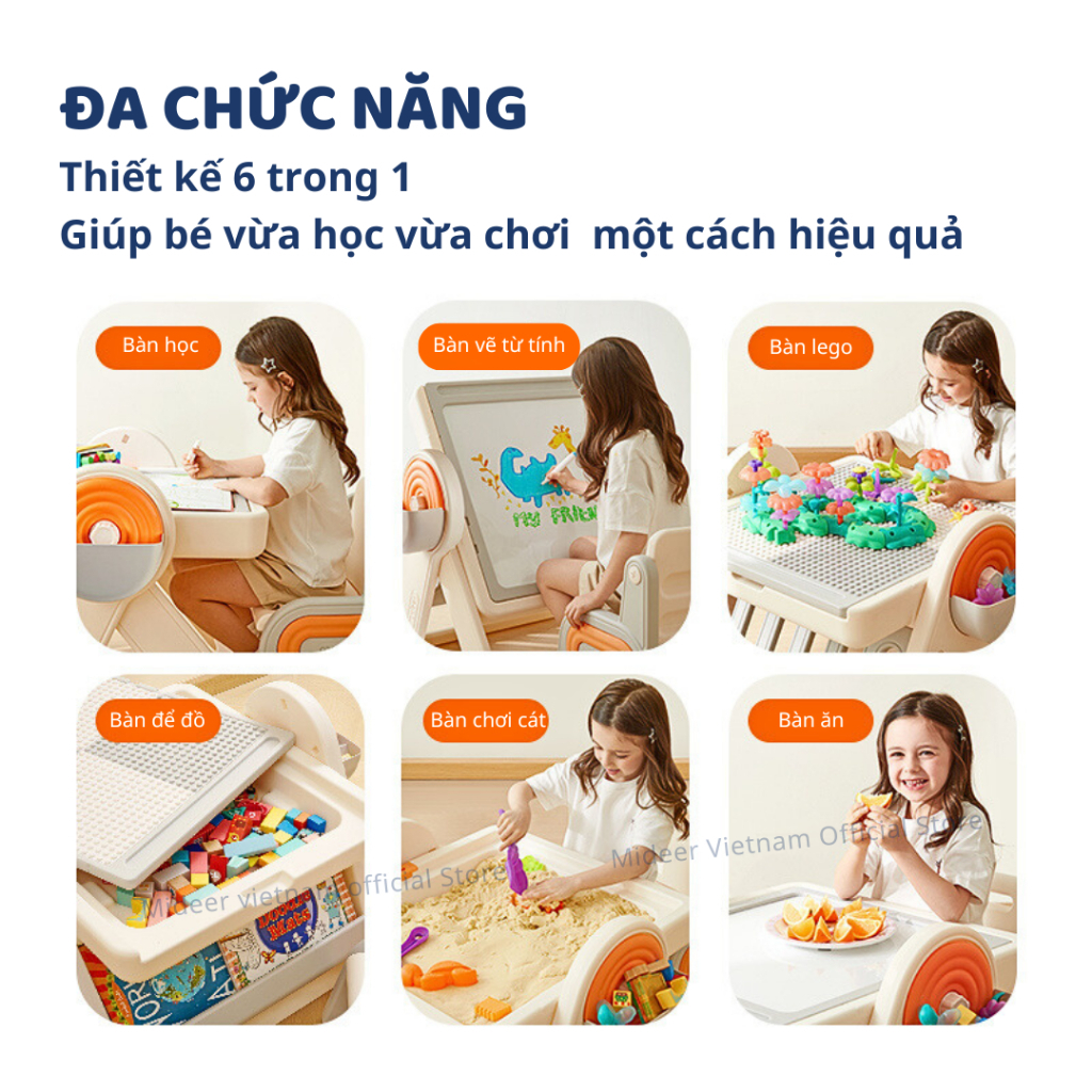 Bàn Gấp Gọn Đa Năng Ghế Ngồi Cho Bé Mideer Multifunctional Block Table 3+