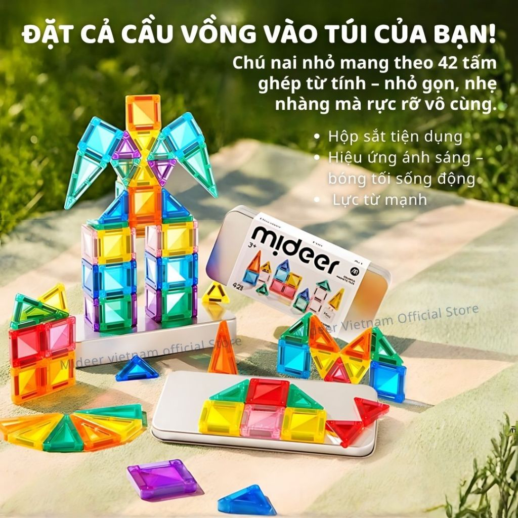 Đồ Chơi Xếp Hình Nam Châm Mini Mideer Colorful Magnetic Tiles 51 Chi Tiết 3+
