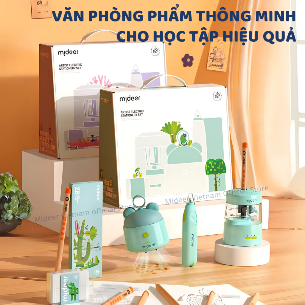 Bộ Gọt Bút Chì Tự Động Cao Cấp Mideer Artist Electric Stationery Set- Citrus Glow 3+