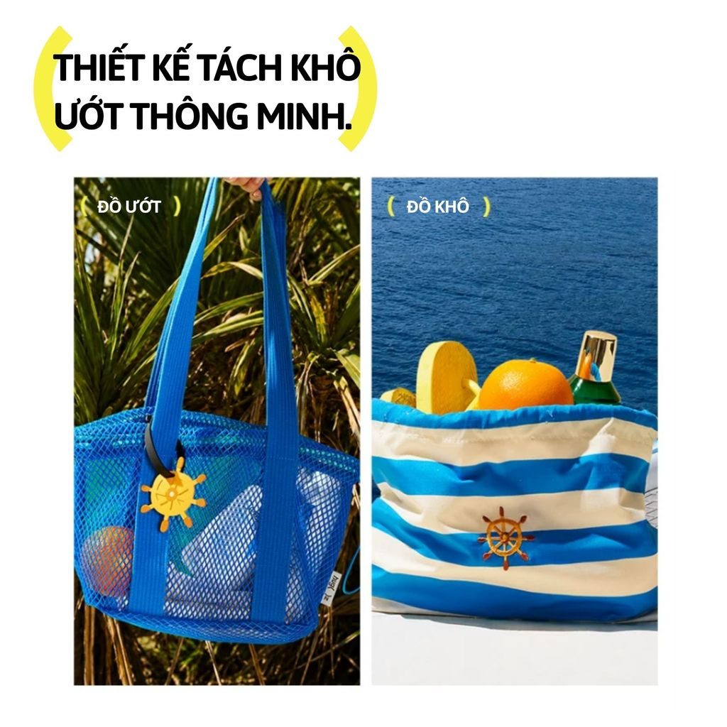 Túi Đi Biển Dây Rút Đa Năng 2In1 Size S Hugz Air Mesh Duo Carryall - Golden Bay