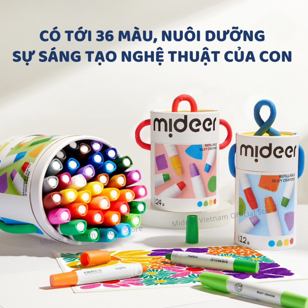 Màu Sáp Lụa Hữu Cơ 12 Màu Mideer Silky Crayons 3+