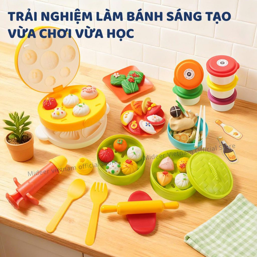 Đồ Chơi Đất Nặn Hữu Cơ Dùng Nhiều Lần Mideer Mellow Dough – Fruit & Veggie Play Set 3+