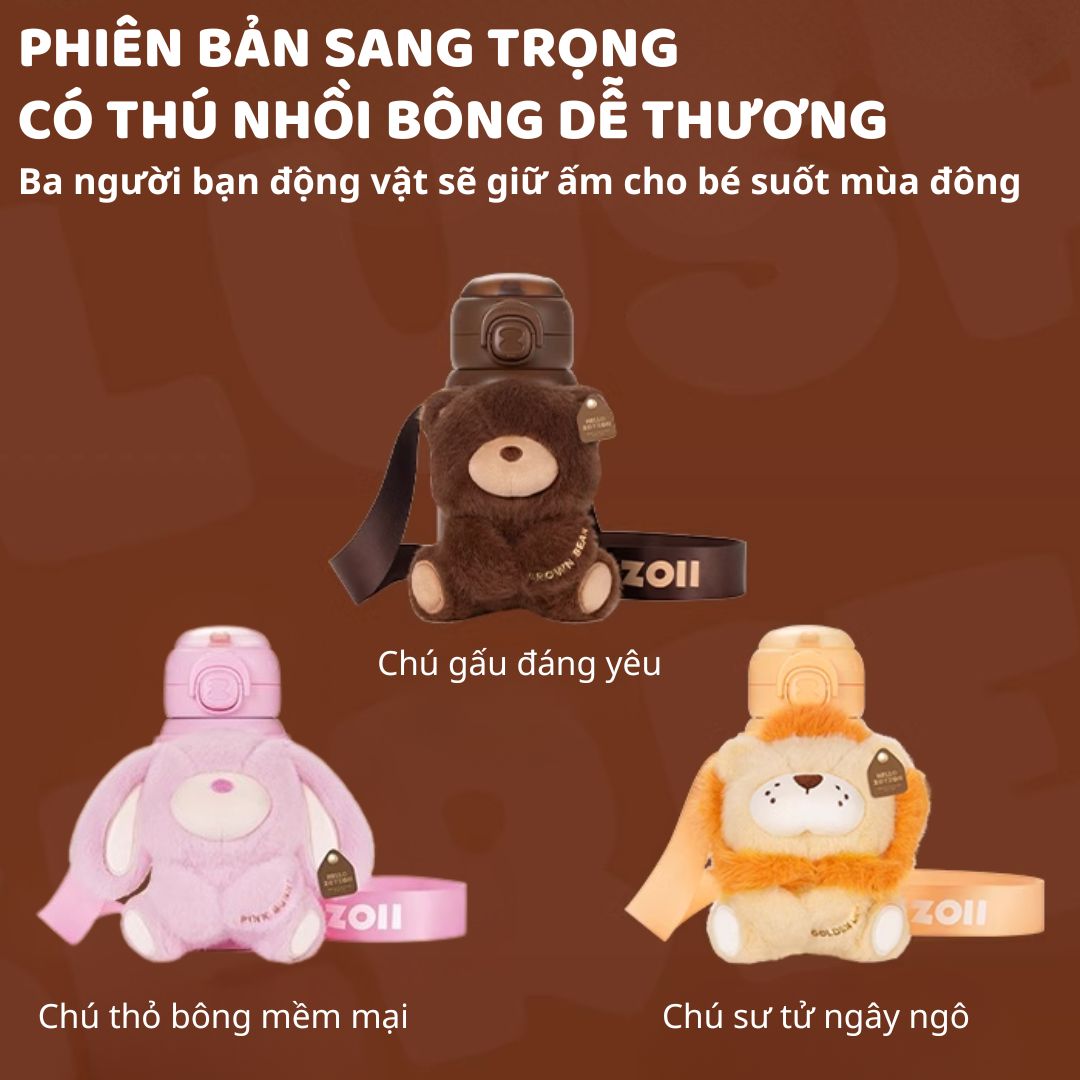 Bình Nước Giữ Nhiệt Cho Bé Zoyzoii Animal Series Thermos Cup E20- Thỏ Hồng