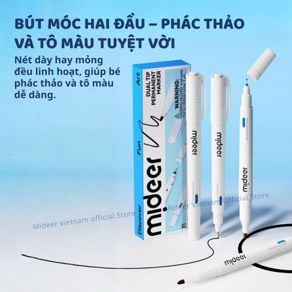 Bút Lông Dầu 2 Đầu Mideer Dual Tip Permanent Marker 3+