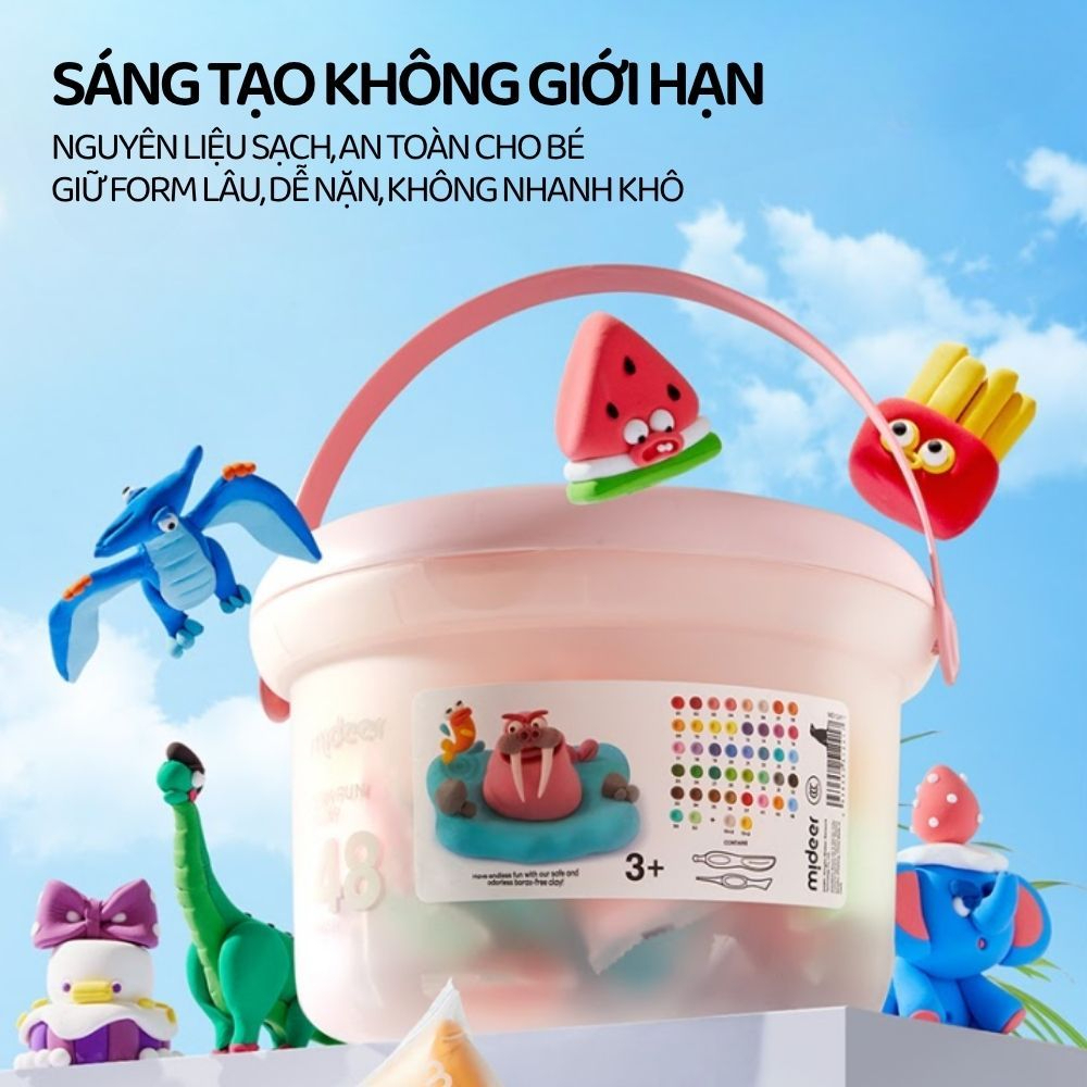 Đất Nặn Tự Khô 48 Màu Mideer Play Airy Clay - Sweets Bag 3+