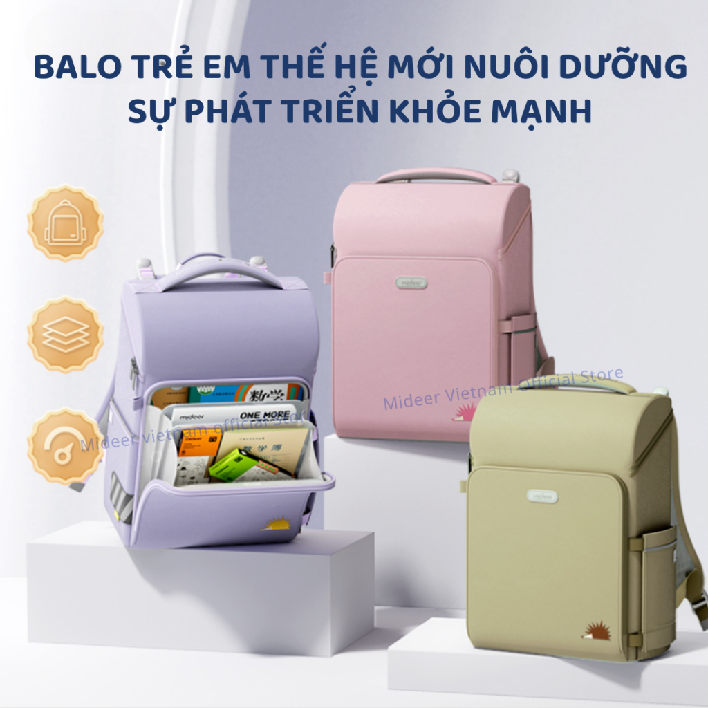 Balo Chống Gù Cho Bé Mideer 3D Waist Relief Backpack- Purple