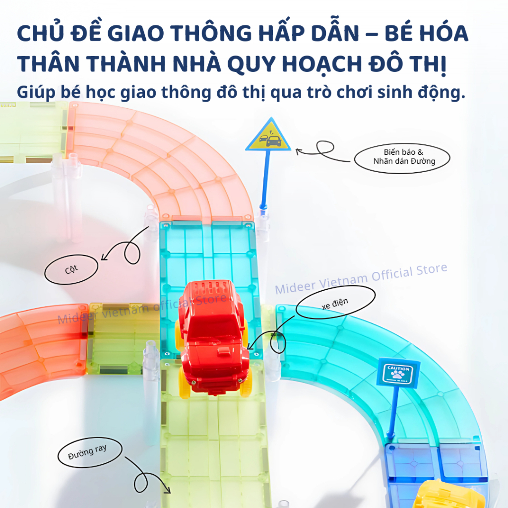 Đồ Chơi Nam Châm Lắp Ráp Đường Đua Xe Mideer Magnetic Transportation Tiles 3+