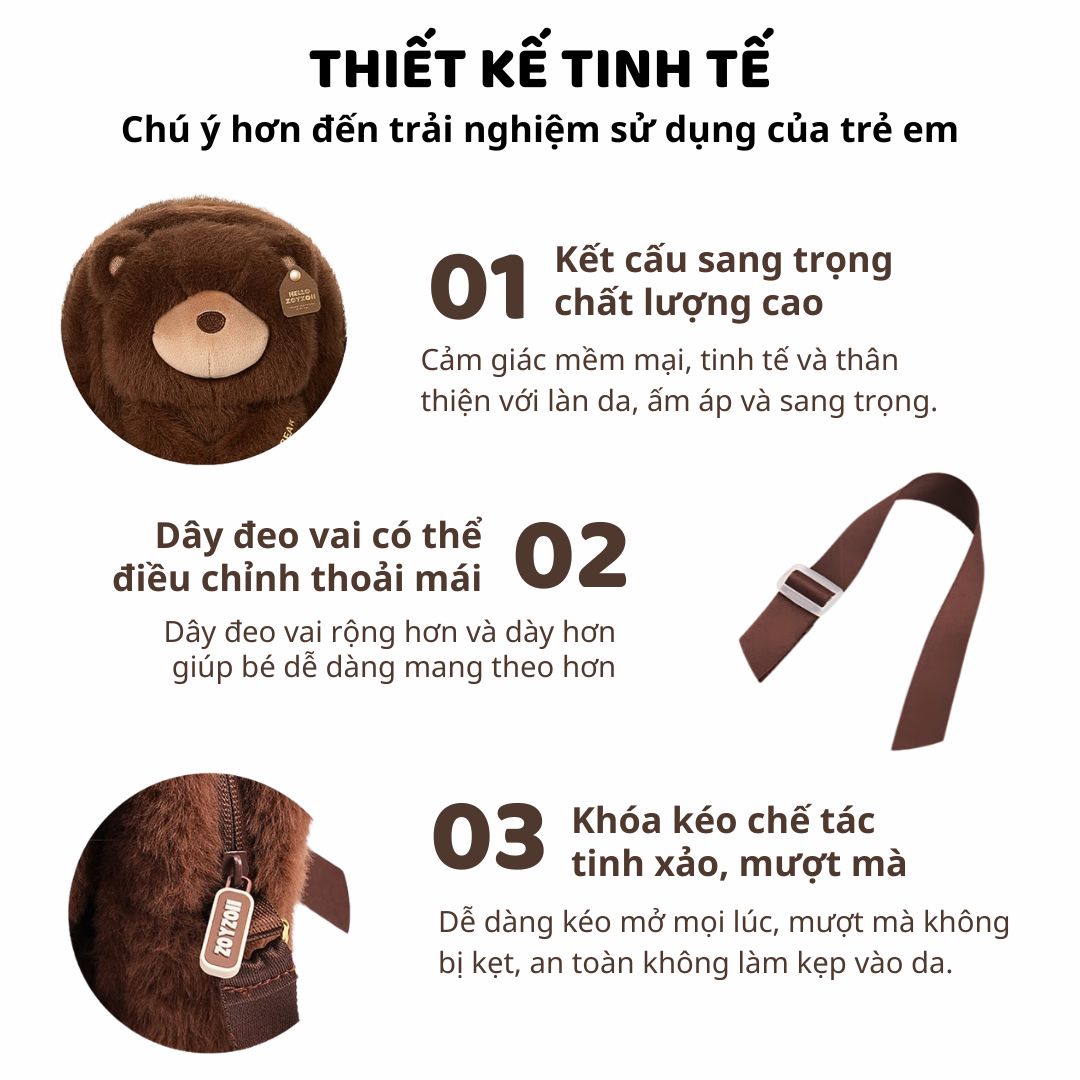 Túi Đeo Chéo Cho Bé Zoyzoii Kids Crossbody Bag B81- Thỏ Hồng