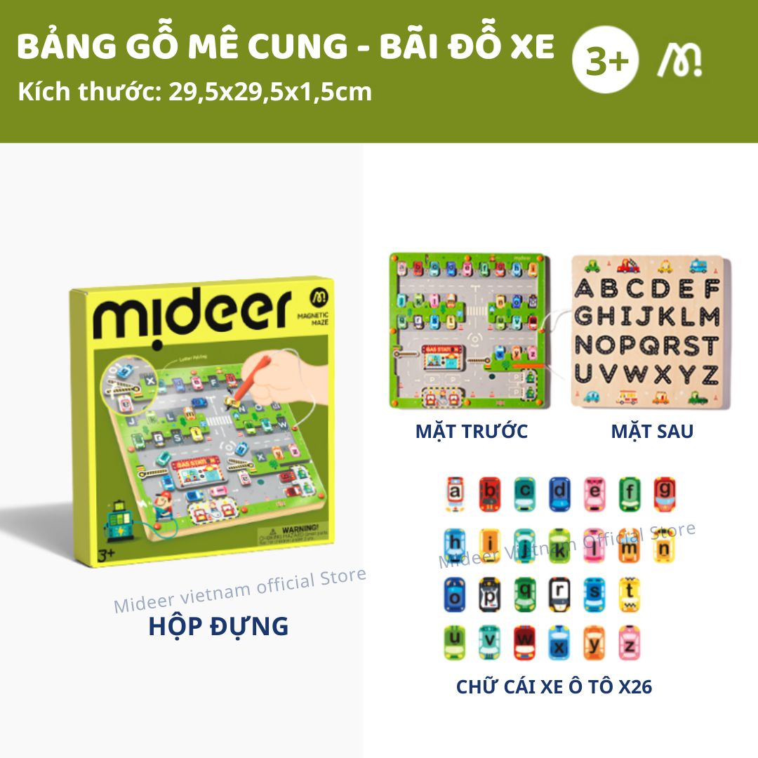 Bảng Gỗ Mê Cung Nam Châm Cho Bé Mideer Magnetic Maze Parking Lot 3+