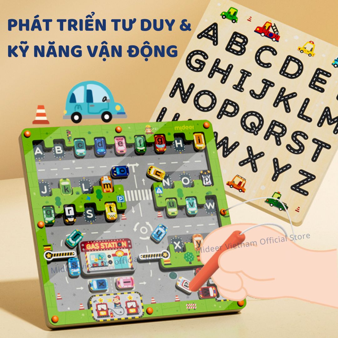 Bảng Gỗ Mê Cung Nam Châm Cho Bé Mideer Magnetic Maze Parking Lot 3+