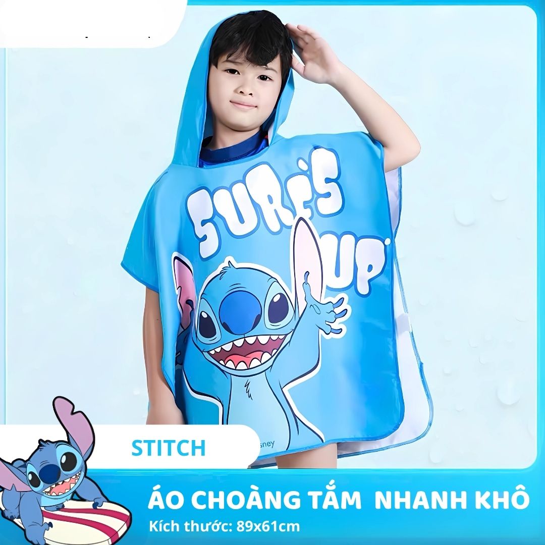 Áo Choàng Tắm Nhanh Khô Trẻ Em Chính Hãng Mesuca Disney- Stitch 3+