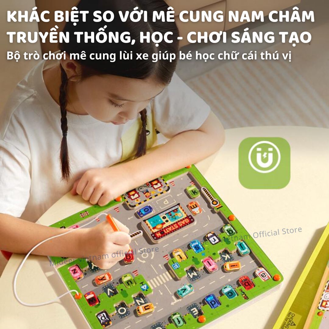 Bảng Gỗ Mê Cung Nam Châm Cho Bé Mideer Magnetic Maze Parking Lot 3+