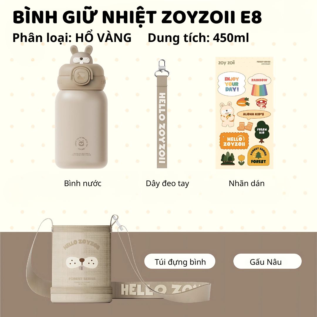 Bình Giữ Nhiệt Cho Bé Zoyzoii Animal Series Thermos Cup E8- Thỏ Xám