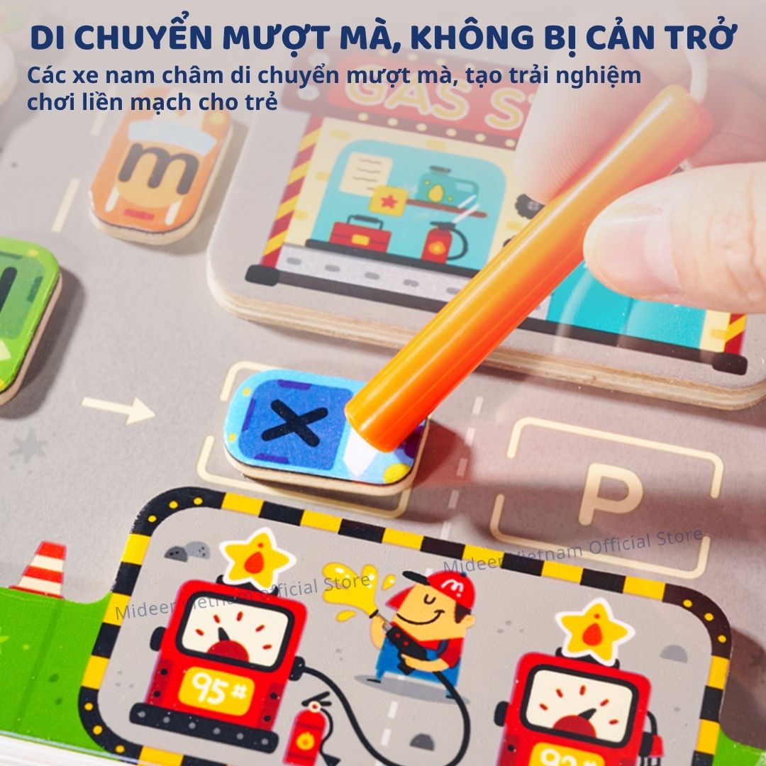 Bảng Gỗ Mê Cung Nam Châm Cho Bé Mideer Magnetic Maze Parking Lot 3+