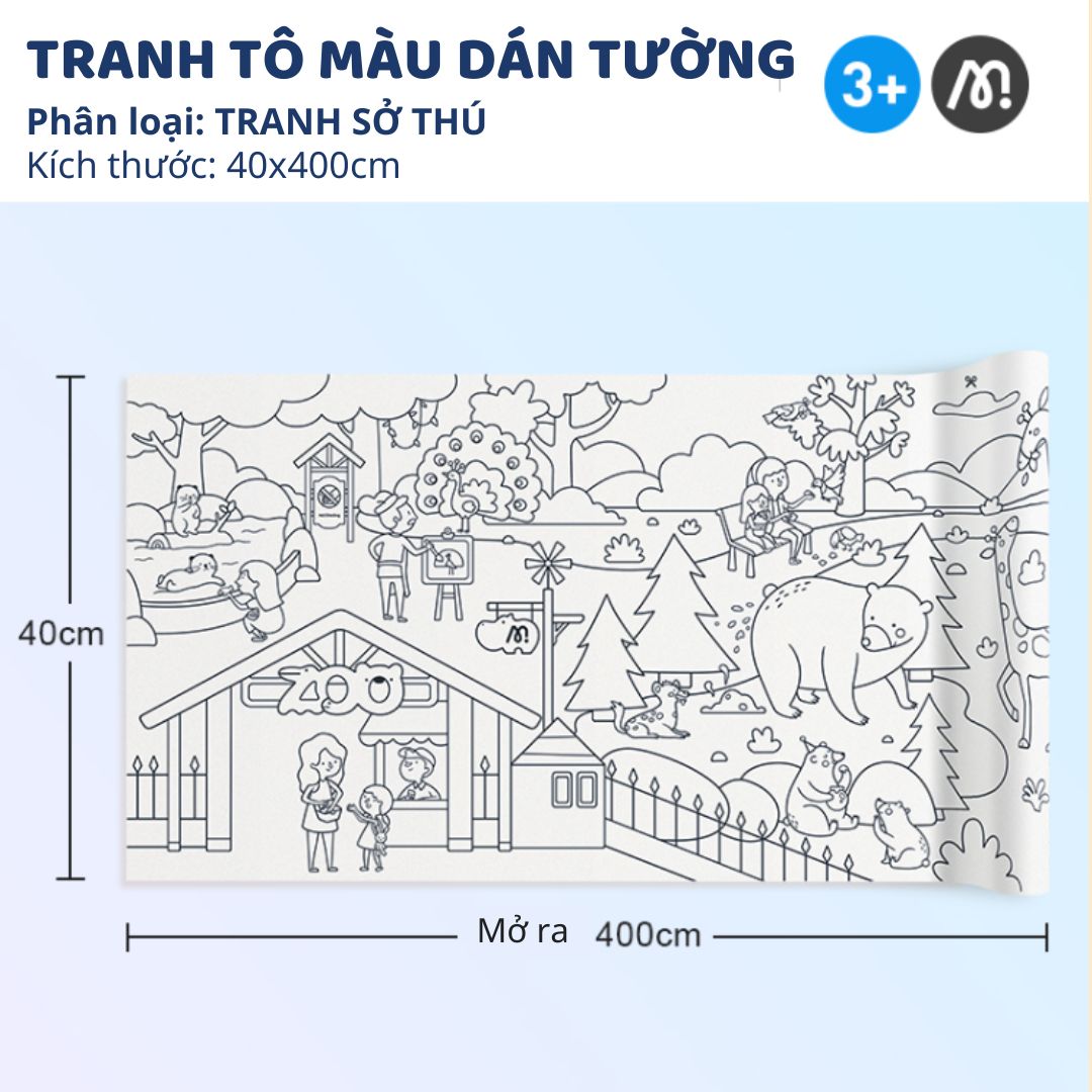 Tranh Tô Màu Dán Tường Mideer Adhesive Colouring Scroll- The Magic Zoo 3+