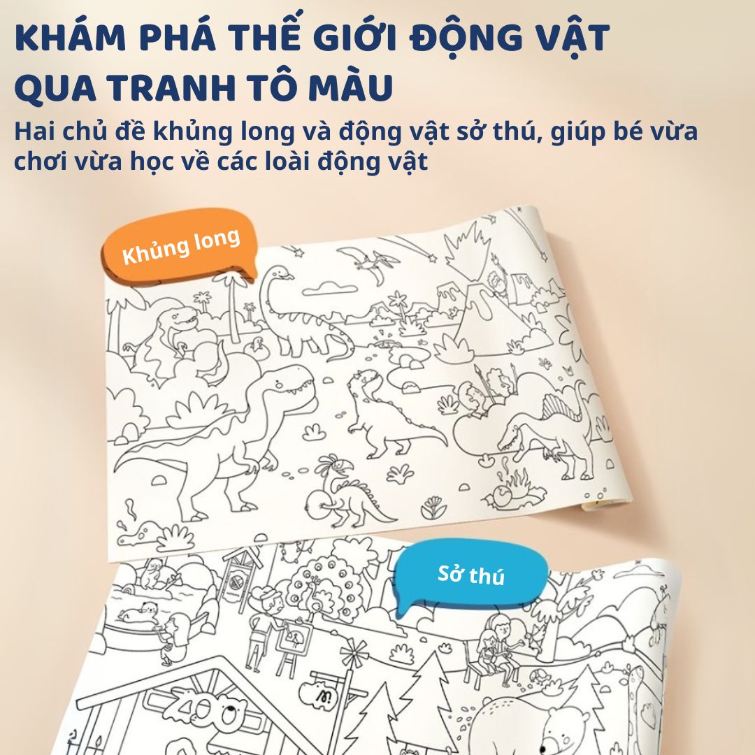 Tranh Tô Màu Dán Tường Mideer Adhesive Colouring Scroll- The Magic Zoo 3+