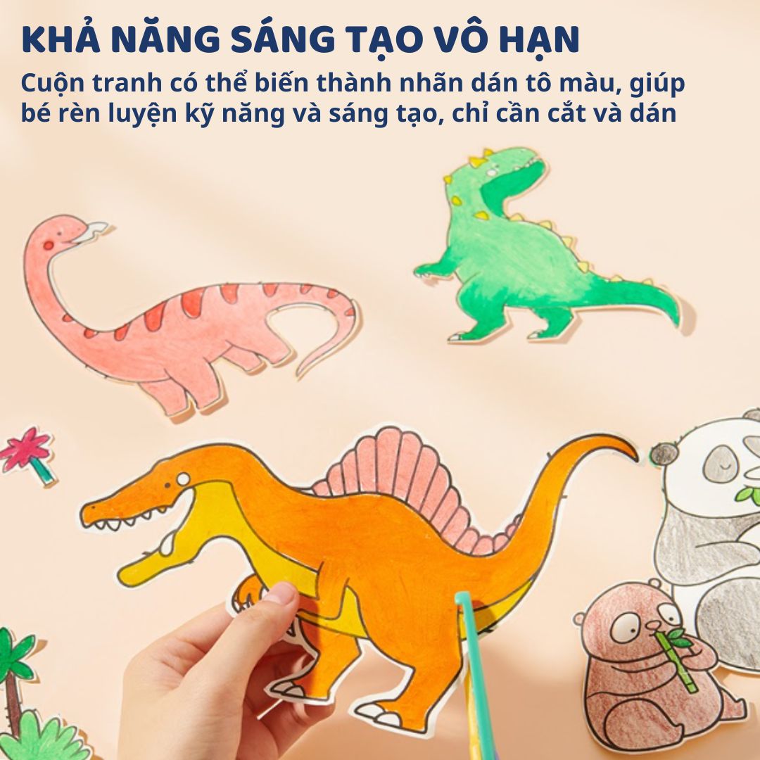 Tranh Tô Màu Dán Tường Mideer Adhesive Colouring Scroll- The Amazing Dinosaurs 3+