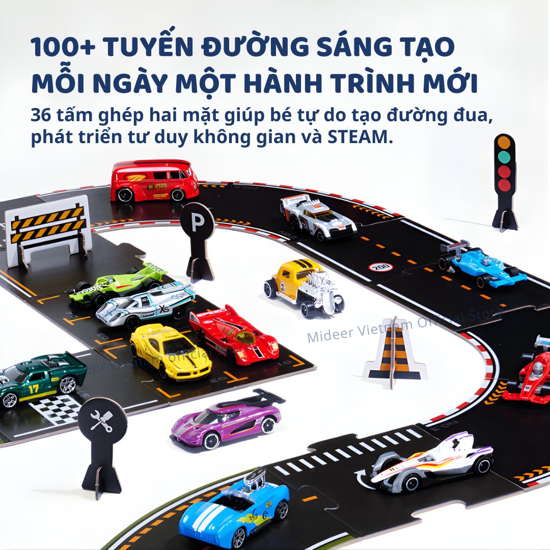 Đồ Chơi Mô Hình Ô Tô Kim Loại Kèm Đường Đua Mideer Speed Garage Track 3+