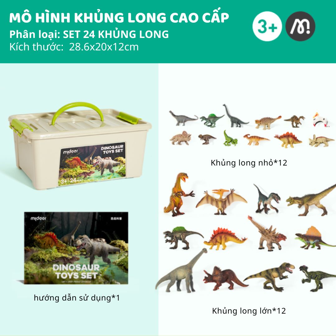 Mô Hình Khủng Long Cao Cấp 24 Con Mideer Dinosaur Toys Set 3+