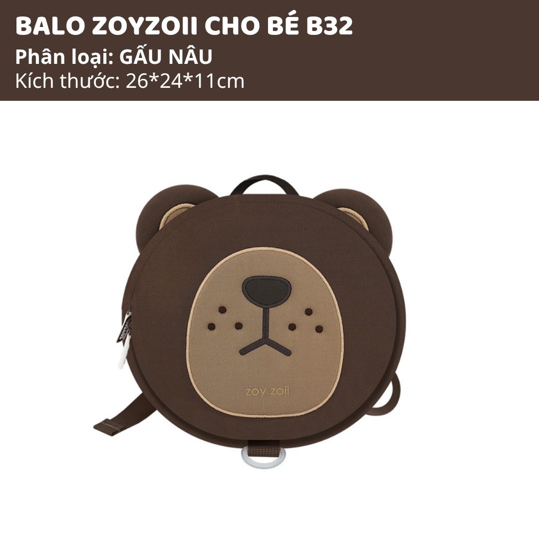 Balo Cho Bé Mầm Non Zoyzoii Animal Series B32 Gấu Nâu